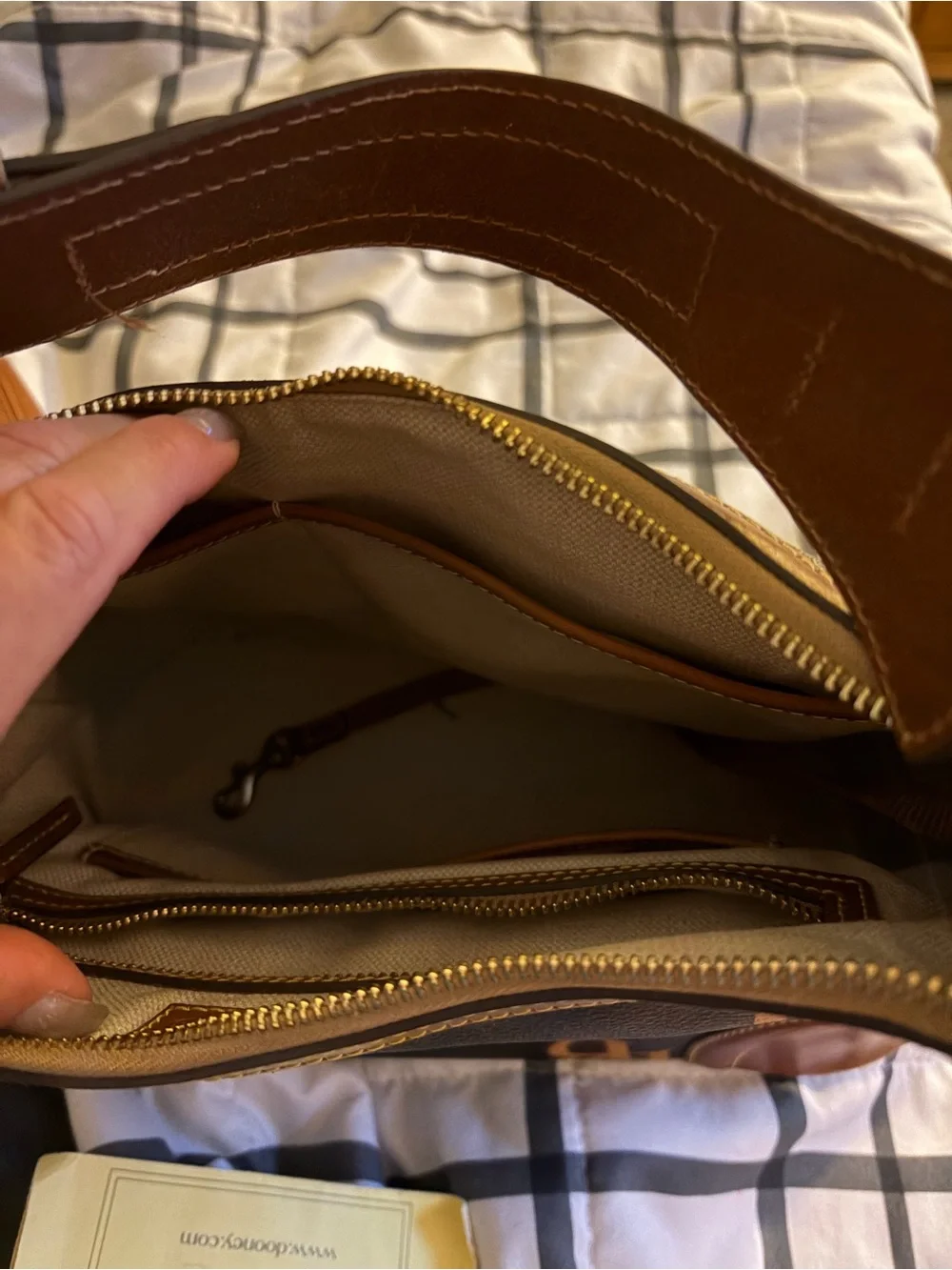 Dooney & Bourke Black and Brown DB Logo Hobo with Gold Hardware